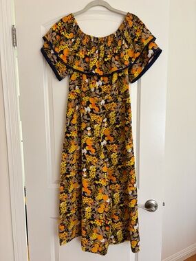 Whistles Floral Off Shoulder Jumpsuit with Orange & Yellow Print